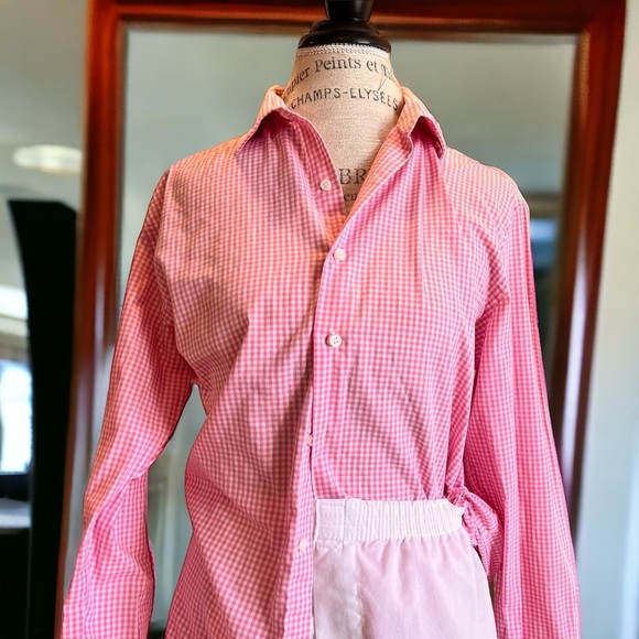 Pink gingham check button up cotton shirt. Gingham is super trendy summer wear - Picture 12 of 15